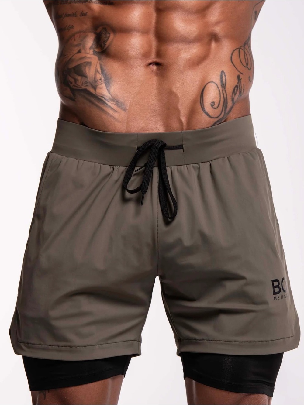 BOX MENSWEAR DOUBLE LAYER SPORTS SHORTS IN GREEN